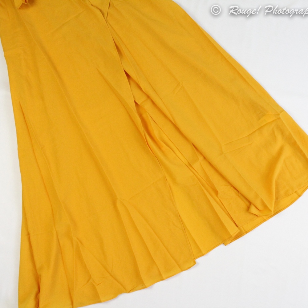 Button Up V-Neck Maxi Wrap Dress Side Tie Yellow - Picture 8 of 8